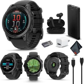 Garmin Fenix E 47MM AMOLED Premium Multisport GPS Smartwatch, 16 Days Long-Lasting Battery Life, Slate Gray Steel with Black Silicone Band, Fitness & Health Smart Watch Bundle for Men and Women