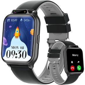 Smart Watch for Kids, 1.85" Fitness Tracker with Heart Rate, Sleep Monitor, IP68 Waterproof Smartwatches with Video Camera Music Player, Pedometer, Game, SOS Button, NO APP/Phone, Gift for Boys Girls.