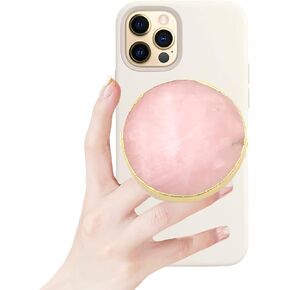 Crystal Phone Grip Holder - Grip Grip Gemstone Gemstone Natural Stone Crystal Grip Design Unregular Shape مع حواف ذهبية للهواتف المحمولة والأجهزة اللوحية (الدائرة الوردية)