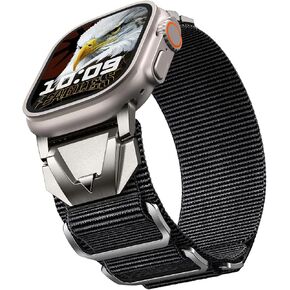 SUNFWR Rugged Band Compatible with Apple Watch Ultra 2/Ultra 49mm 46mm 45mm 44mm 42mm, Nylon Sport Strap with Metal Connector, Three Buckle Loop Design for iWatch Bands Series 10/9/8/7/6/5/4/3/2/1/SE