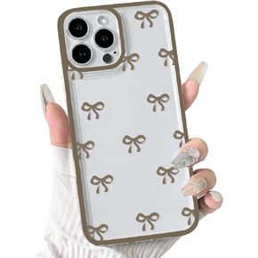 NITITOP Compatible with iPhone 15 Plus Case Cute Clear Pink Durable Ribbon Bowknot Pattern for Girls Women Soft TPU Transparent Full Camera Lens Shockproof Protective Phone Cover - Pink