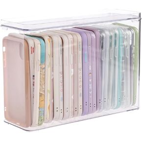 FABROK Plastic Phone Case Organizer, Clear Storage Holder Box with Lid for Cell Phone Basic Cases, Multifunctional Phone Case Storage Box for Desk, Cupboard, Cabinet