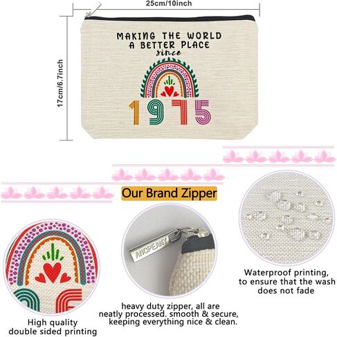 50th Birthday Gifts for Her, Funny 1974 50th Birthday Decorations Makeup Bag, Anniversary 50 Old Year Gift Ideas for Women, Wife, Sister, Mom, Aunt, Cool Cosmetic Travel Bag for Mothers Day, Christmas in Kuwait