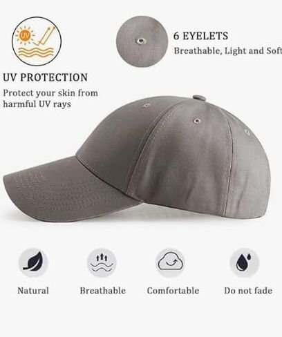 Baseball Cap for Men & Women 100% Cotton Adjustable Unisex Hat, 8 Colors (Black/White/Navy etc.) Breathable Casual in Saudi Arabia
