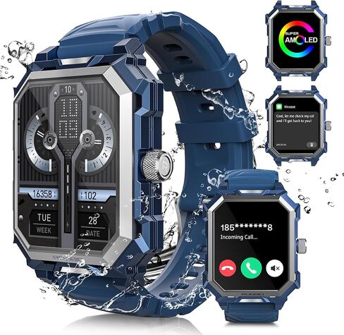 Alpha Gear Indestructible Smart Watch for Men Military Tactical 680mAh Rugged Military Smartwatch Android iPhone IP68 Waterproof Fitness Tracker Health Watch Blood Pressure Sleep Monitor Step Counter in Saudi Arabia