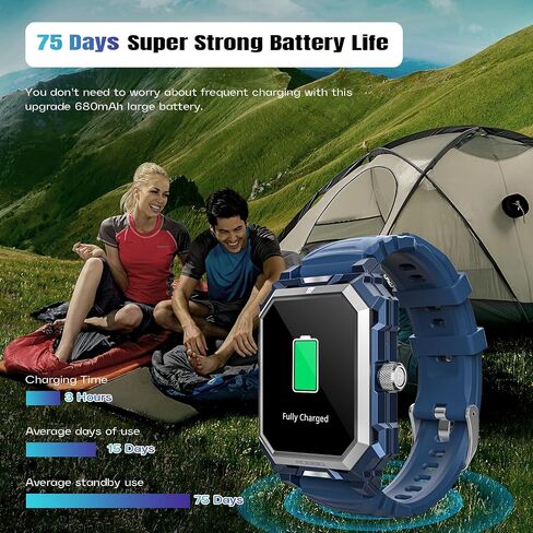 Alpha Gear Indestructible Smart Watch for Men Military Tactical 680mAh Rugged Military Smartwatch Android iPhone IP68 Waterproof Fitness Tracker Health Watch Blood Pressure Sleep Monitor Step Counter in Saudi Arabia