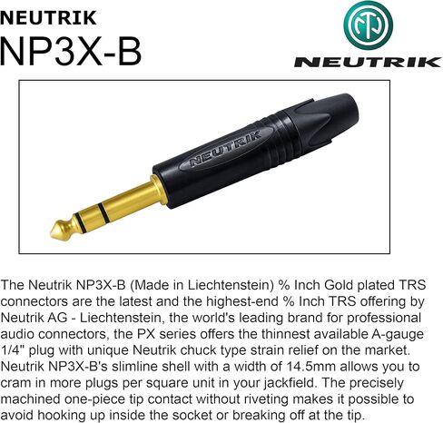 Best Worlds Best Cables 4 وحدات - 1 قدم - CABLE TRS المتوازن مصنوعة مخصصة باستخدام سلك Mogami 2549 (أسود) و Neutrik NP3X -B Gold TRS STESTER in Kuwait