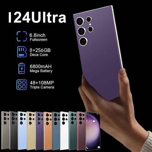 I24 Ultra 5G Unlocked Phones, 8+256GB Android13 Smartphone Battery 6800mAh 6.8" HD Screen Unlocked Cell Phone,48MP+108MP Camera/Built in Pen/Dual SIM/Fingerprint Lock/Face (Green) (Purple) in Saudi Arabia