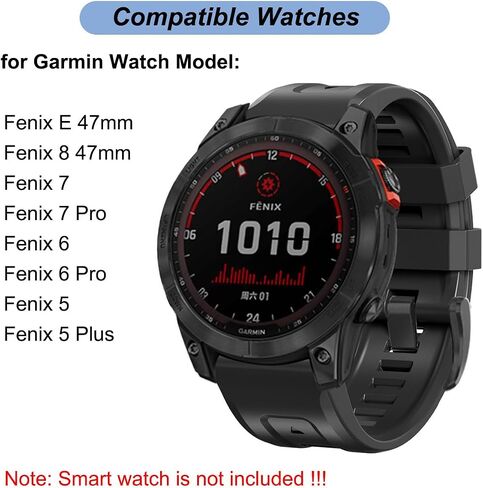 22mm Watch Band for Garmin Fenix 5/Fenix 6/Fenix 7/Fenix 8 47mm/Fenix E 47mm, Soft Silicone Band Strap Wristband with Quick Fit for Garmin Smart Watch in Saudi Arabia