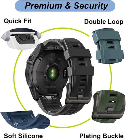 22mm Watch Band for Garmin Fenix 5/Fenix 6/Fenix 7/Fenix 8 47mm/Fenix E 47mm, Soft Silicone Band Strap Wristband with Quick Fit for Garmin Smart Watch in Saudi Arabia