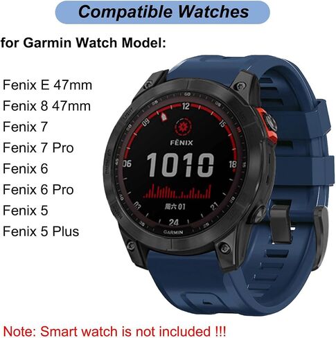22mm Watch Band for Garmin Fenix 5/Fenix 6/Fenix 7/Fenix 8 47mm/Fenix E 47mm, Soft Silicone Band Strap Wristband with Quick Fit for Garmin Smart Watch in Saudi Arabia