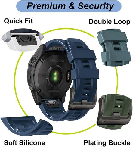 22mm Watch Band for Garmin Fenix 5/Fenix 6/Fenix 7/Fenix 8 47mm/Fenix E 47mm, Soft Silicone Band Strap Wristband with Quick Fit for Garmin Smart Watch in Saudi Arabia