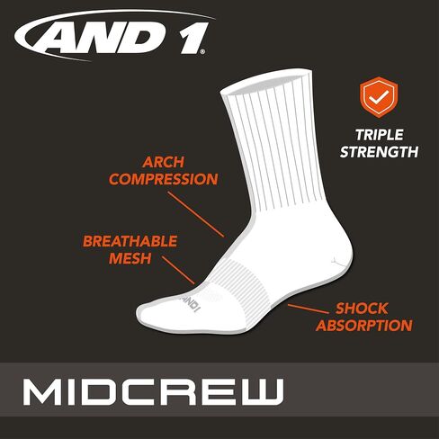 AND1 Men's Athletic Socks - 12 Pack Performance Cushion Crew Socks in Saudi Arabia