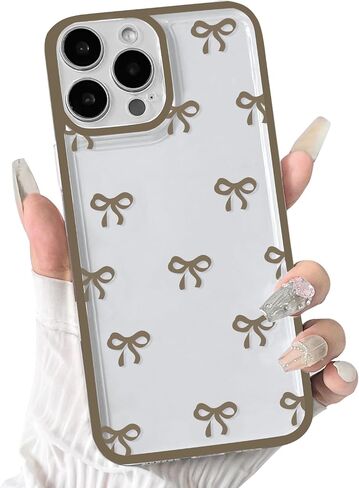 NITITOP Compatible with iPhone 15 Plus Case Cute Clear Pink Durable Ribbon Bowknot Pattern for Girls Women Soft TPU Transparent Full Camera Lens Shockproof Protective Phone Cover - Pink in Kuwait