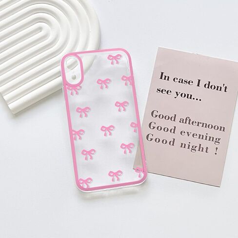 NITITOP Compatible with iPhone 15 Plus Case Cute Clear Pink Durable Ribbon Bowknot Pattern for Girls Women Soft TPU Transparent Full Camera Lens Shockproof Protective Phone Cover - Pink in Kuwait