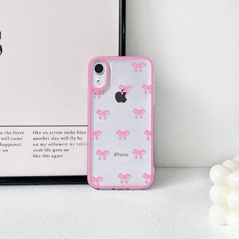 NITITOP Compatible with iPhone 15 Plus Case Cute Clear Pink Durable Ribbon Bowknot Pattern for Girls Women Soft TPU Transparent Full Camera Lens Shockproof Protective Phone Cover - Pink in Kuwait