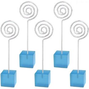 Light Blue Resin Cube Base Circle Shape Clip Card Note Table Stand Holder for Displaying, Pack of 5