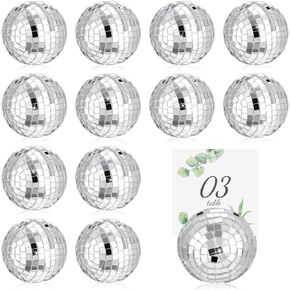 Disco Ball Place Card Holders Silver Table Number Holder for Photo Name Card Stands Disco Centerpiece Decor for Holiday Wedding Party Birthday Table Display Menu, 2 Inch(12 Pcs)