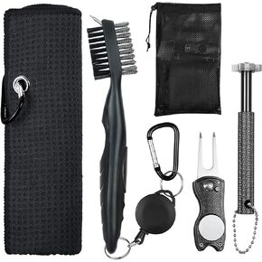 Golf Club Cleaner,Golf Towel,Golf Club Brush,Golf Club Groove Sharpener and Divot Repair Tool with Golf Pouch Bag,Golf Accessories for Men,Golf Ball Cleaner