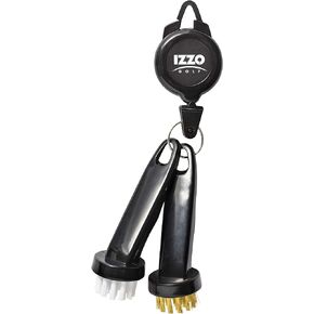 Izzo Golf Dual Golf Club Brushes - Includes a Brush for Golf Clubs & Brush to Clean Golf Club Grooves, with Golf Bag Zinger Black