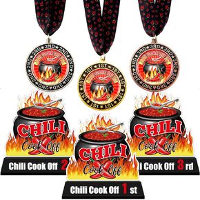 6 Pcs Chili Cook Off Trophies Medals Chili Cook Off Prizes Includes 3 pcs Chili Pot Trophies and 1st 2nd 3rd Prizes Set of 3 Medals