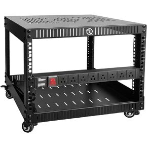 RIVECO 6U Network Rack with Reinforced Top & Bottom Vented Plates- 4 Rolling Wheels Floor Standing Rack for 19" Equipment & Stereo Gear- Including Basic Rail Mount PDU Power Strip