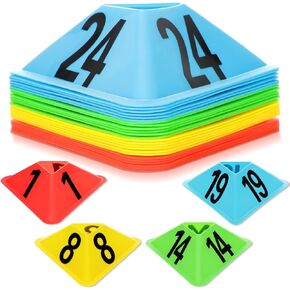 24 Pack Cones Sports, Soccer Cones with Numbered, Plastic Traffic Cones Sport Training Marker Cones, Modern Sports Cones