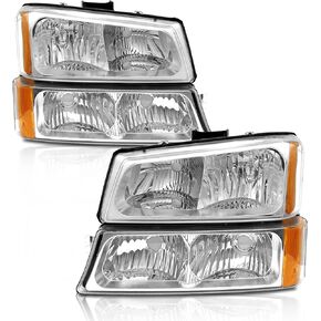 AS Headlight Assembly Compatible with 2003-2006 Chevy Avalanche Silverado 1500 2500 3500/2007 Chevrolet Silverado Classic Black Housing Amber Reflector Driver and Passenger Side