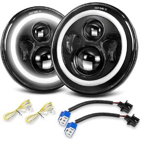 UNI-SHINE Projector 7 inch Led Headlight Round DOT Approved H6024 Led Headlight White DRL Amber Halo Turn Signal Compatible with Jeep Wrangler JK TJ CJ & Miata & Chevy S3 & Hummer H1 H2 (Pair)