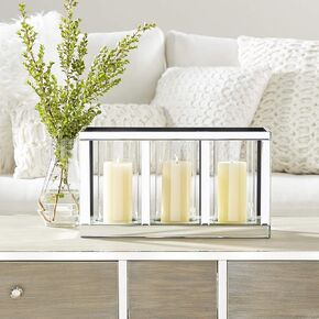 Deco 79 Glass Pillar Candle Holder with Floating Crystals, 5" x 5" x 15", Silver