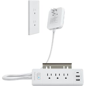 Leadchuang Flat Plug Power Strip with USB C Wall Charger, 6ft Power Strip with USB Ports 3 Outlets and 5 USB Ports, Surge Protector Power Strip Flat Plug Extension Cord Flat Wall Plug,Mountable,Home
