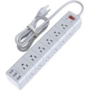 6 Ft Long Power Strip, Surge Protector 3-Sided with 18 Outlets and 3 USB Charging Ports, 1875W/15A, 4100 Joules, 6 Feet Extension Cord for Home, Office, Dorm Essentials, ETL Listed, White…