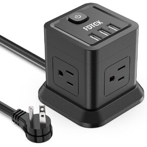 قطاع الطاقة مع USB، FDTEK سلك تمديد التوصيل المسطح مع 4 منافذ و3 منافذ USB 10 قدم مكتب قطاع الطاقة مكعب حماية الزائد المدمجة المحمولة للسفر المنزل مكتب سفينة سياحية - أسود