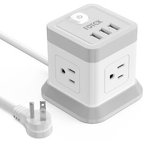 Power Strip with USB, FDTEK Flat Plug Extension Cord with 4 Outlets and 3 USB Ports 10 FT Desk Power Strip Cube Overload Protection Compact Portable for Travel Home Office Cruise Ship - Black