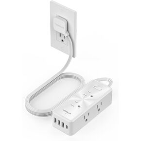Surge Protector Power Strip, TESSAN Ultra Thin Flat Plug 5 ft with 6 AC Outlets 4 USB (1 USB C) Ports, Extension Cord with Multiple Outlets Protection for Home, Office, Dorm Room, White