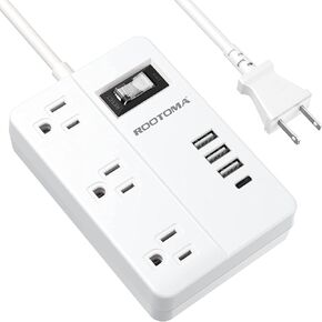 2 Prong Power Strip Black, ROOTOMA 2 Prong to 3 Prong Outlet Adapter, 1080J 2 Prong Surge Protected with 3 Outlet & 4 USB, 3 Prong Adapter 4ft, for Polarized Two Prong Outlet, Old House