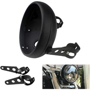 Motorcycle Headlight Housing 5.75 Inch Bracket Bucket Headlamp Shell Cover 5-3/4 Headlight Mount Brakcet for Harley Kawasaki Honda Yamaha Suzuki Chopper Black