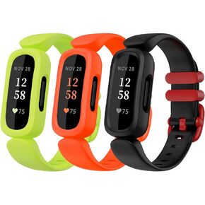 Compatible with Fitbit Ace 3 Bands for Kids 6+, 5 Pack Cute Colorful Silicone Rubber Adjustable Replacement Sport Bands Accessories for Girls Boys, Black+Red+Lime+Marine Green+Orange