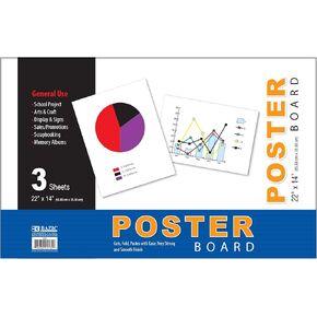 BAZIC Poster Board 22" X 14" White Poster Board Paper for School Craft Project Presentation Drawing Graphic Display (3/Pack), 1-Pack