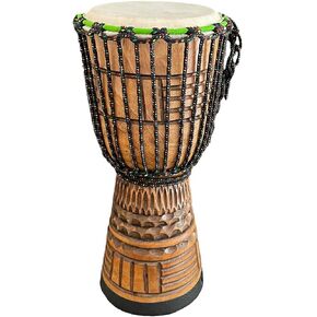 طبلة Djembe Drum Bongo الكونغو طبلة خشبية أفريقية منحوتة يدويًا للبالغين - جودة احترافية 16 بوصة عالية