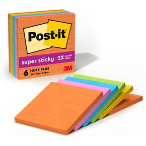 Post-it Super Sticky Recycled Notes, 4x4 in,2x the Sticking Power, Energy Boost Collection, 30% Recycled Paper (675-6SSUC), 6 Count (Pack of 1)