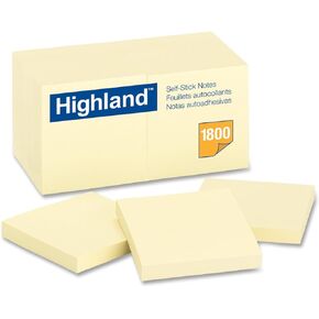 Highland Sticky Notes, 3 x 3 Inches, Yellow, 18 Pack (6549-18)