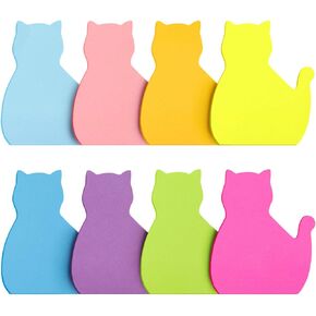 SIMONA Cat Shape Sticky Notes 8 Color Bright Colorful Sticky Pad 75 Sheets/Pad Self-Sticky Note Pads (8 Pads)