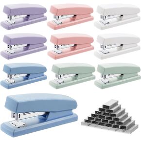 10 Pcs Commercial Desktop Staplers Metal Desktop Stapler with 6000 Staples 25 Sheet Capacity Stapler and Staples Cute Office Stapler Macaron Color Desk Stapler for Home School Office Supplies