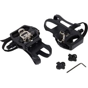 SPD Pedals for Bike with Toe Cages (SPD Cleats Included) - 2-in-1 SPD Shimano Clip Pedals with Toe Straps - Compatible with Peloton, NordicTrack, Other Bikes with 9/16" Spindle