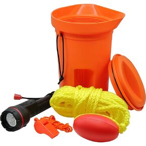 SeaSense Boat Bailer Safety Kit – Dry Storage for Emergency Gear, 1.5 Liters – Includes 50’ of Rope, Float Buoy, Whistle & Flashlight – Great for Small Boats, Pontoons, Kayaks & Fishing Vessels