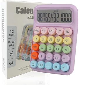 Colorful Candy Calculator,Mechanical Calculator Cute 12 Digit Large LCD Display Big Round Button Calculator,Easy to Press,for School Office Business Home,Automatic Sleep,with Batter(Purple)