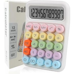 Colorful Candy Calculator,Mechanical Calculator Cute 12 Digit Large LCD Display Big Round Button Calculator,Easy to Press,for School Office Business Home,Automatic Sleep,with Batter(Purple)