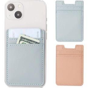 2Pack Phone Wallet,Leather Phone Card Holder Adhesive Stick On Credit Card Pocket for Back of Phone Case iPhone and Android-Pink,Blue