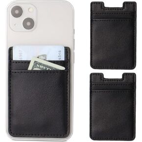 2Pack Phone Wallet,Leather Phone Card Holder Adhesive Stick On Credit Card Pocket for Back of Phone Case iPhone and Android-Pink,Blue